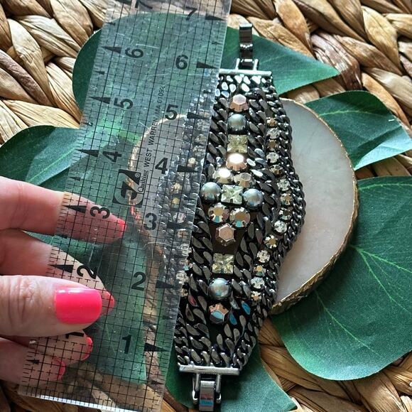 Stella & Dot Petra Braided Rhinestone Chain Bracelet Cuff Retired Style - Picture 3 of 5